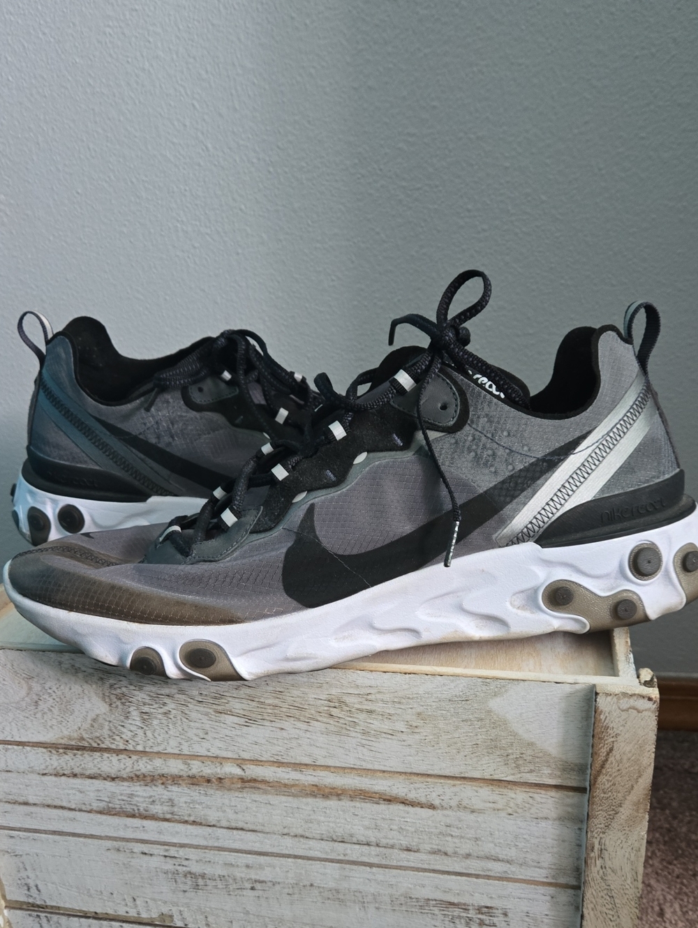 Nike Grey and Black React Element Sneakers